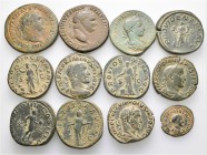 A lot containing 12 bronze coins. Includes: Roman Imperial. Fine to very fine. LOT SOLD AS IS, NO RETURNS. 12 coins in lot.