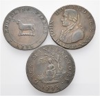 A lot containing 3 English tokens. Very fine. LOT SOLD AS IS, NO RETURNS. 3 tokens in lot.