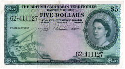 BRITISH CARIBBEAN TERRITORIES, Currency Board, 5 Dollars 2.1.1957.
I-II
Pick 9b