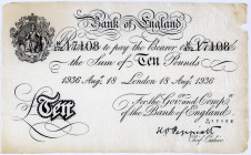 GROSSBRITANNIEN, Bank of England, 10 Pounds 18.08.1936, London. Deutsche Fälschung (Aktion Bernhard).
II-
Pick 336