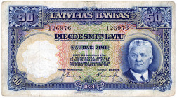 LETTLAND, Latvijas Bankas, 50 Latu 1934.
III
Pick 20a
