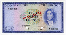 LUXEMBURG, Grand-Duché de Luxembourg, 500 Francs N.D.(1963) Specimen.
I
Pick 52A