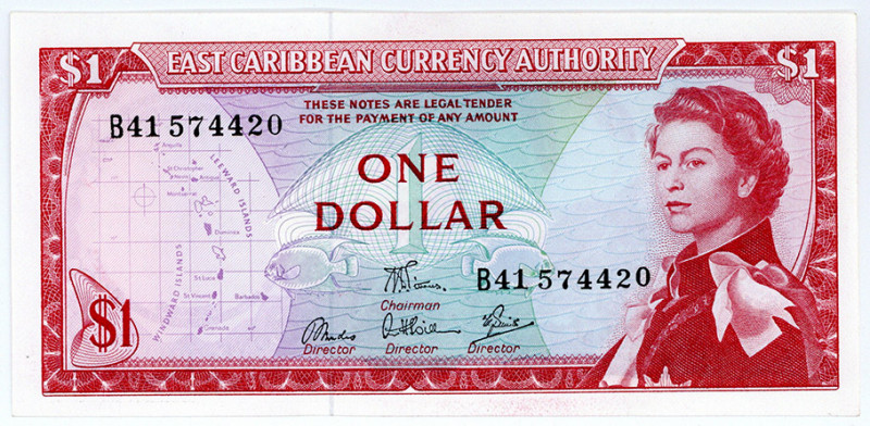 OSTKARIBISCHE STAATEN, East Caribbean Currency Authority, 1 Dollar ND(1965).
I-...