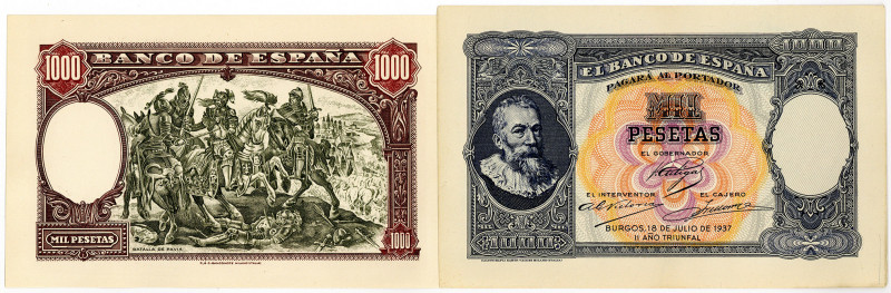 SPANIEN, Banco de Cadiz, 1000 Pesetas 1937, nicht verausgabt, Druckproben der Vo...