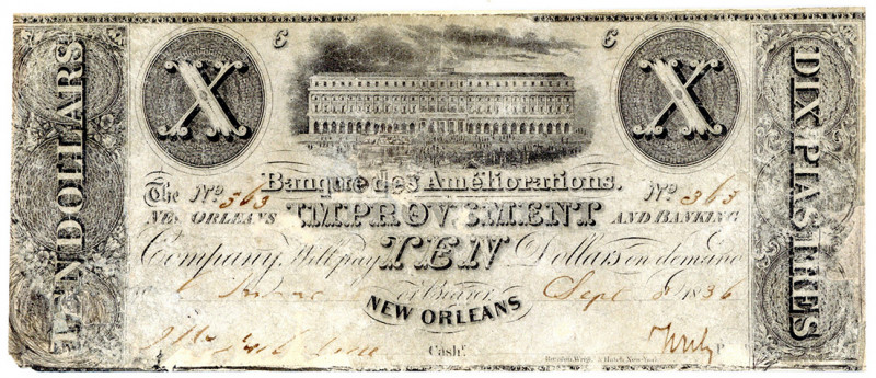 VEREINIGTE STAATEN VON AMERIKA, New Orleans. Banque des Amelioration. 10 Dollars...