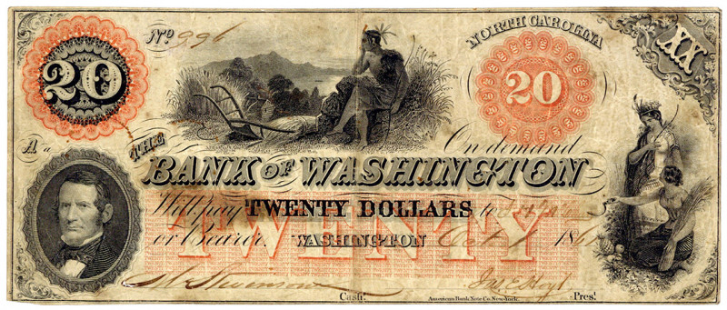 VEREINIGTE STAATEN VON AMERIKA, North Carolina, Bank of Washington. 20 Dollars 1...