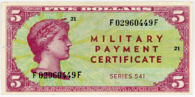 VEREINIGTE STAATEN VON AMERIKA, Military Payment Certificates, 5 Dollars ND(1958), Series 541.
sehr selten, I
Pick M41