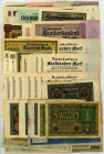 DEUTSCHES REICH BIS 1945, Reichsbanknoten und Reichskassenscheine, 20 Mark 05.08.1914 (II). DAZU:Reichsbanknoten 1908-1923 (einige bessere (I-IV).
II...