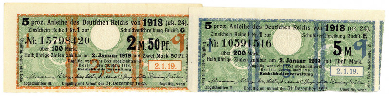 DEUTSCHES REICH BIS 1945, Vorübergehende Notausgaben, 1918/1919, 2,50 und 5 Mark...