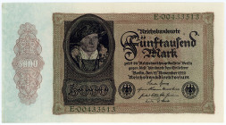 DEUTSCHES REICH BIS 1945, Geldscheine der Inflation, 1919-1924, 5000 Mark 16.09.1922, Serie D.
I
Ros.77; Grab.DEU-88