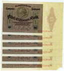 DEUTSCHES REICH BIS 1945, Geldscheine der Inflation, 1919-1924, 6x 5 Millionen Mark 01.06.1923. 6 nummernfolgende Scheine Serie B. Der letzte Schein m...