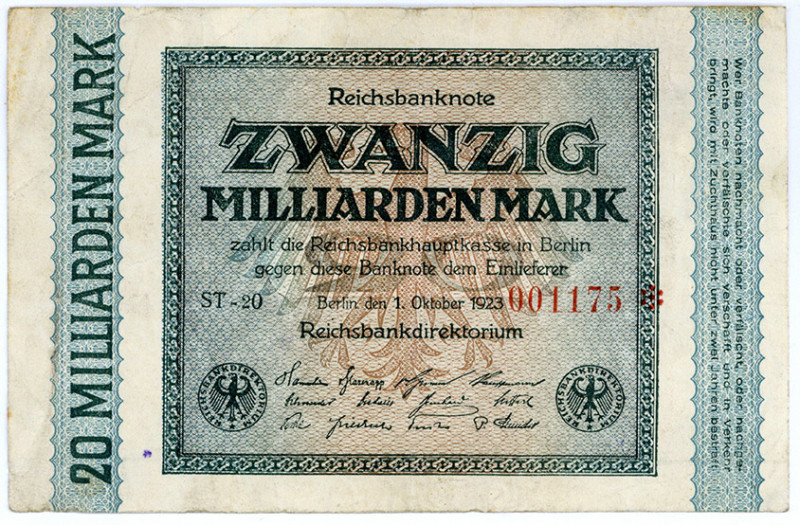 DEUTSCHES REICH BIS 1945, Geldscheine der Inflation, 1919-1924, 20 Milliarden Ma...