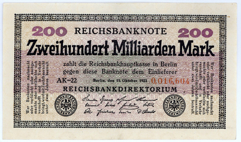 DEUTSCHES REICH BIS 1945, Geldscheine der Inflation, 1919-1924, 200 Milliarden M...