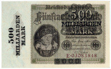 DEUTSCHES REICH BIS 1945, Geldscheine der Inflation, 1919-1924, 500 Milliarden Mark Überdruck auf 5000 Mark 15.3.1923, Reichsdruck, Serie E.
I-II
Ro...