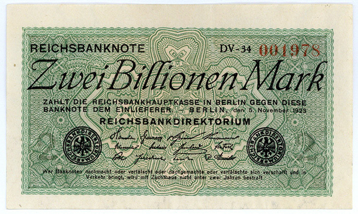 DEUTSCHES REICH BIS 1945, Geldscheine der Inflation, 1919-1924, 2 Billionen Mark...