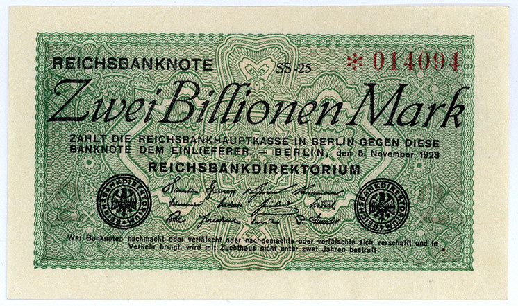 DEUTSCHES REICH BIS 1945, Geldscheine der Inflation, 1919-1924, 2 Billionen Mark...