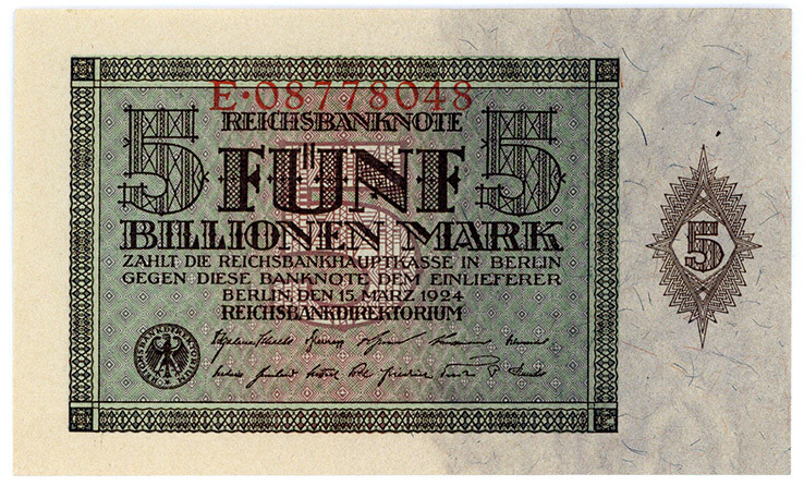 DEUTSCHES REICH BIS 1945, Geldscheine der Inflation, 1919-1924, 5 Billionen Mark...