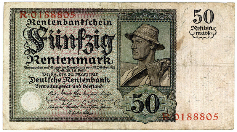 DEUTSCHES REICH BIS 1945, Ausgaben der Deutschen Rentenbank, 1923-1937, 50 Rente...