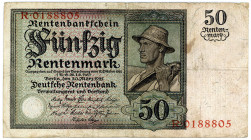 DEUTSCHES REICH BIS 1945, Ausgaben der Deutschen Rentenbank, 1923-1937, 50 Rentenmark 20.3.1925, Serie R.
IV
Ros.162; Grab.DEU-207