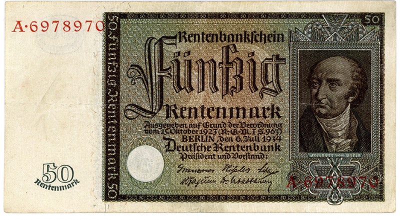 DEUTSCHES REICH BIS 1945, Ausgaben der Deutschen Rentenbank, 1923-1937, 50 Rente...