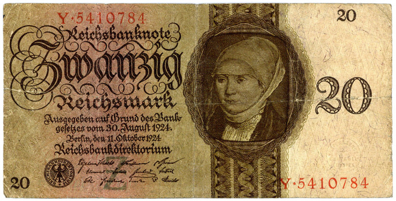 DEUTSCHES REICH BIS 1945, Ausgaben der Deutschen Reichsbank, 1924-1945, 20 Reich...