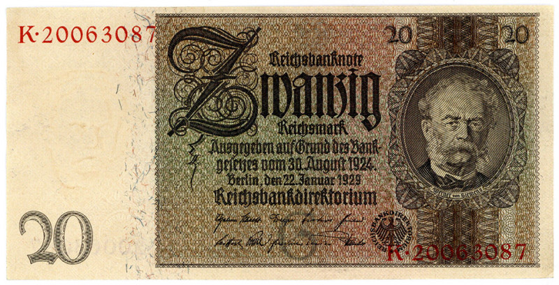 DEUTSCHES REICH BIS 1945, Ausgaben der Deutschen Reichsbank, 1924-1945, 20 Reich...