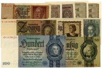 DEUTSCHES REICH BIS 1945, Ausgaben der Deutschen Reichsbank, 1924-1945, Lot mit 10 Scheinen Rentenbank und Reichsbank, darin 2x 1, 2x 2 Rentenmark 30....