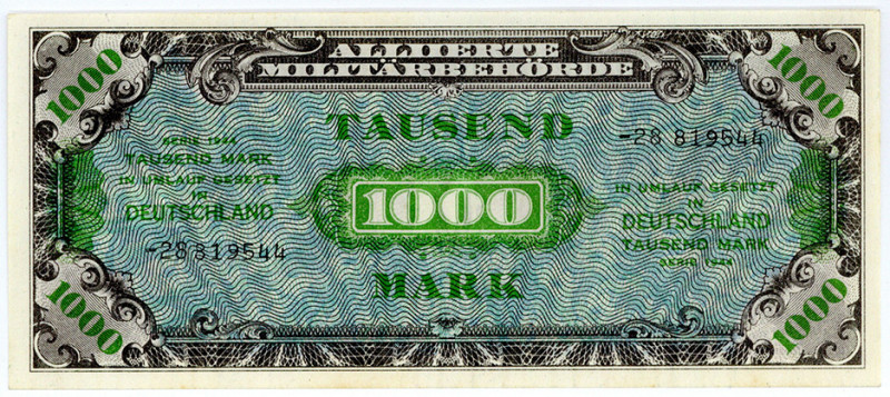 ALLIIERTE BESETZUNG, Alliierte Militärbehörde, 1944, 1000 Mark 1944, Besatzungsg...