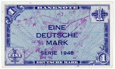 BUNDESREPUBLIK DEUTSCHLAND AB 1948, Noten der Bank Deutscher Länder, 1948-1949, 1 DM 1948, ohne KN und Serie.
I
Ros.232; Grab.WBZ-2