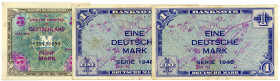 BUNDESREPUBLIK DEUTSCHLAND AB 1948, Noten der Bank Deutscher Länder, 1948-1949, 2x 1 Deutsche Mark 1948; Alliierte Militärbehörde, 5 Mark 1944. 3 Sche...