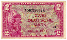 BUNDESREPUBLIK DEUTSCHLAND AB 1948, Noten der Bank Deutscher Länder, 1948-1949, 2 Deutsche Mark 1948. Kenn-Bst.A, Serie A.
III
Ros.234a