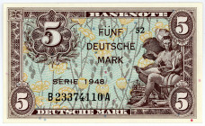 BUNDESREPUBLIK DEUTSCHLAND AB 1948, Noten der Bank Deutscher Länder, 1948-1949, 5 Mark 1948, B/A.
I
Ros.236a; Grab.WBZ-4a