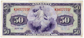 BUNDESREPUBLIK DEUTSCHLAND AB 1948, Noten der Bank Deutscher Länder, 1948-1949, 50 Deutsche Mark 1948, Serie K/F.
III
Ros.242; Grab.WBZ-7