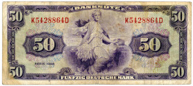 BUNDESREPUBLIK DEUTSCHLAND AB 1948, Noten der Bank Deutscher Länder, 1948-1949, 50 Deutsche Mark 1948.
IV
Ros.242; Grab.WBZ-7
