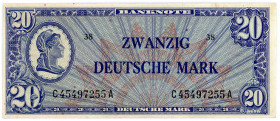 BUNDESREPUBLIK DEUTSCHLAND AB 1948, Noten der Bank Deutscher Länder, 1948-1949, 20 Deutsche Mark o.D (1948), Liberty.
II+
Ros.246a; Grab.WBZ-9a