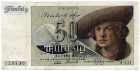BUNDESREPUBLIK DEUTSCHLAND AB 1948, Noten der Bank Deutscher Länder, 1948-1949, 50 Deutsche Mark 09.12.1948, Franzosenschein. 3-stellige Blockziffer....