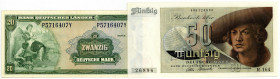 BUNDESREPUBLIK DEUTSCHLAND AB 1948, Noten der Bank Deutscher Länder, 1948-1949, 50 Deutsche Mark 09.12.1948, Franzosenschein, Serie R, 3-stellige Bloc...