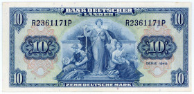 BUNDESREPUBLIK DEUTSCHLAND AB 1948, Noten der Bank Deutscher Länder, 1948-1949, 10 Deutsche Mark 22.8.1949.
I
Ros.258; Grab.BRD-4