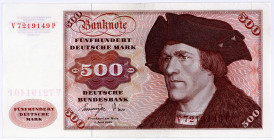 BUNDESREPUBLIK DEUTSCHLAND AB 1948, Noten der Deutschen Bundesbank, 1960-1999, 500 Deutsche Mark 01.06.1977, Serie V/P.
III+
Ros.279a; Grab.BRD-23a