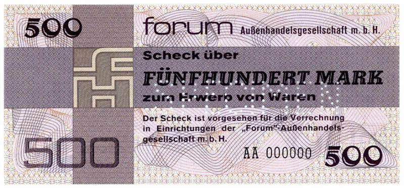 DEUTSCHE DEMOKRATISCHE REPUBLIK, 1948-1989, Schecks der Forum Außenhandelsgesell...