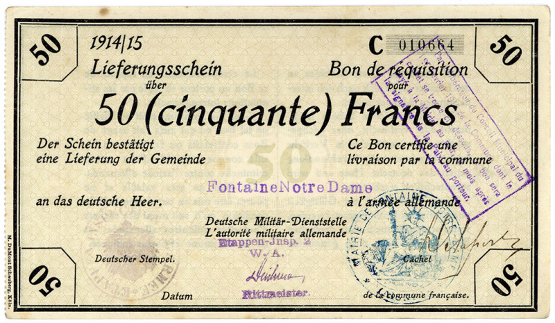 MILITÄR- UND BESATZUNGSAUSGABEN DES I. WELTKRIEGS, Besatzungsausgaben in Frankre...