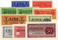 WEHRMACHTSAUSGABEN DES II. WELTKRIEGS, Behelfszahlungsmittel, 1, 5, 2x 10, 50 Reichspfennig o.D.(1942), 1 Reichsmark o.D.(1942). DAZU:Verrechnungssche...