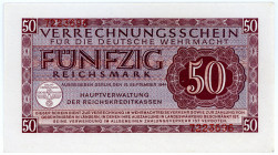 WEHRMACHTSAUSGABEN DES II. WELTKRIEGS, Verrechnungsscheine, 50 Reichsmark 15.9.1944.
I
Ros.514; Grab.DWM-11