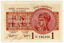 NEBENGEBIETE, Saarland, 1920-1948, Mines Domaniales de la Saare. 1 Franc o.D. (1920-1930), Serie E.
II
Ros.866; Grab.SAR-2