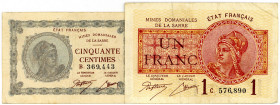 NEBENGEBIETE, Saarland, 1920-1948, Mines Domaniales de la Saare. 50 Centimes, 1 Franc, o.D.
III
Ros.865; 866