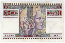 NEBENGEBIETE, Saarland, 1920-1948, Saarmark-Noten. 10 Mark 1947.
III
Ros.870; Grab.SAR-11