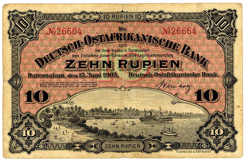 DEUTSCHE KOLONIEN, Deutsch-Ost-Afrika, 1905-1917, 10 Rupien 15.06.1905, Friedens...