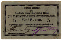 DEUTSCHE KOLONIEN, Deutsch-Ost-Afrika, 1905-1917, 5 Rupien 1.11.1915, Interims-Banknote. Serie E, Karton graugrün ohne DOAB, Unterschrift Brandenburg....