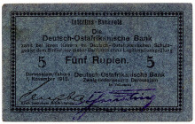 DEUTSCHE KOLONIEN, Deutsch-Ost-Afrika, 1905-1917, 5 Rupien 01.11.1915, Interims-Banknote. Serie E, linke Uschr. schwarz, rechts violett. Mit DOAB schw...