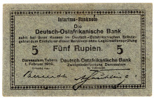 DEUTSCHE KOLONIEN, Deutsch-Ost-Afrika, 1905-1917, 5 Rupien 01.02.1916, Interims-Banknote. Serie F, Karton grau bis blaugrau, feine Leinenpressung, Zwe...